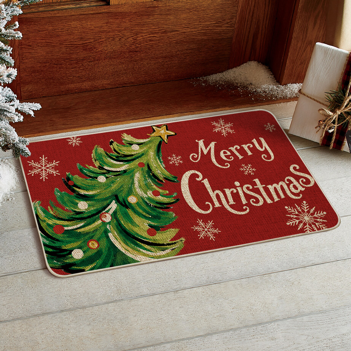 Sm:)e Pine Tree Snowflake Christmas Doormat 17x29 Inch photo 1