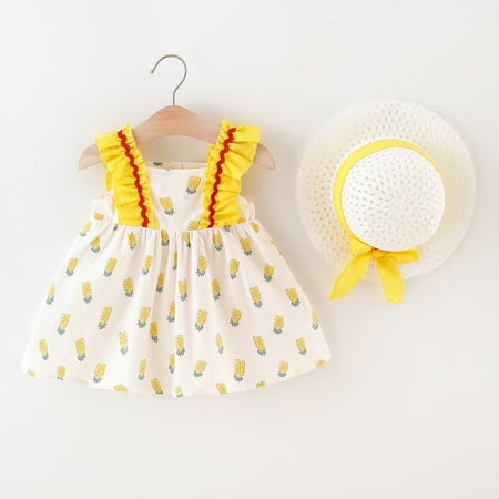 

Hunpta Dress Baby Toddler Ruffle Infant Dress+Hat Princess Pineapple Girls Girls Dress&Skirt