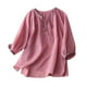 thumbnail image 3 of MKLEKYY Camisetas Camiseta Holgada Y Cómoda Con Cuello En V Y Mangas De Siete Puntos Bordadas De Algodón Y Lino Para Mujer Talla XXXL, 3 of 3