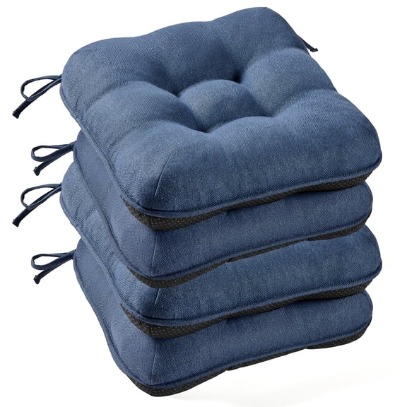 XIECUVA Chair Cushions for Dining Chairs, Set of 4, Memory Foam Kitchen Chair Cushions with Quilted Non-Slip Rubber Backing, 15.5" x 15.5" x 3.5", Dark Blue