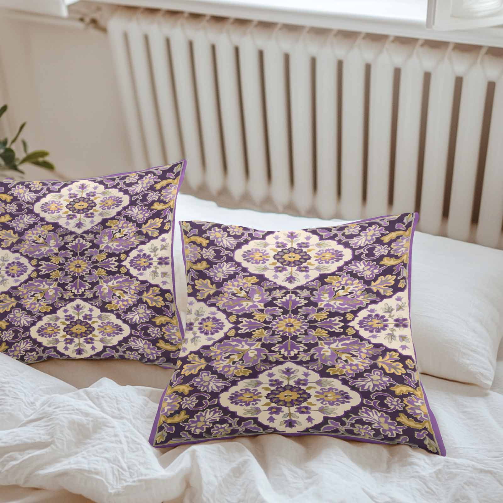 Outdoor Waterproof Throw Pillow Covers Set of 2 Purple Yellow Boho Flower Decorative Pillowcases Outdoor Pillows Cushion Case 16x16 Inch Bohemian Tribe Style Patio Pillows for Couch Sofa Bed Garden