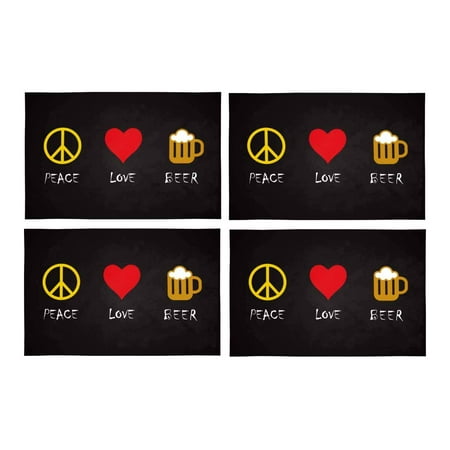

MKHERT Funny Quote Peace Love Beer with Peace Symbol Placemats Table Mats for Dining Room Kitchen Table Decoration 12x18 inch Set of 4