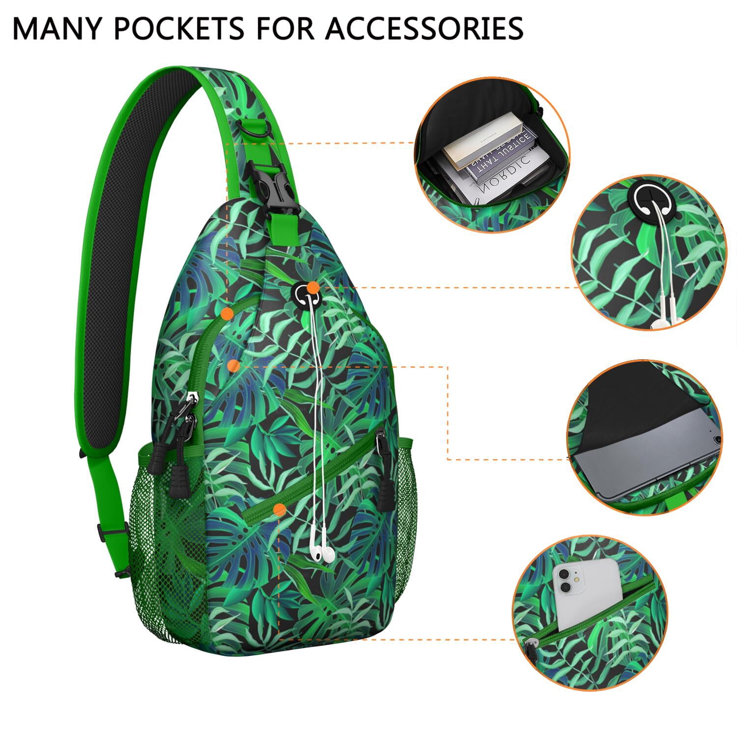 Resort Tropical Crossbody Bag - Anti-Theft Sling Bag with Secure Zippers - Versatile Wear for Commuting, Travel, Urban Style