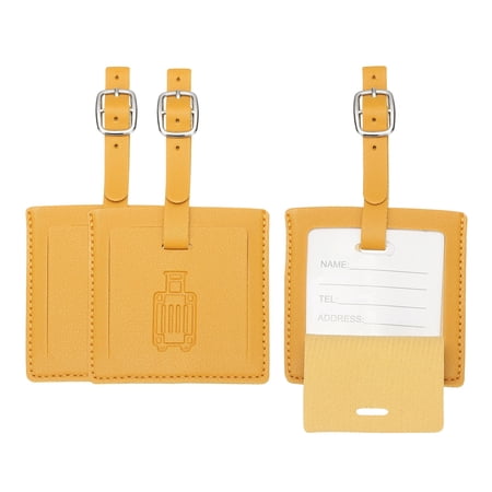 Luggage Tags, Square Yellow Airplane Essentials with Metal Cable, 3 Pcs
