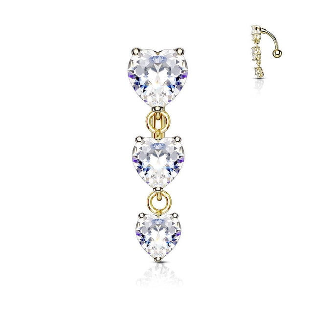 Belly Button Ring Reverse Design with Three Prong Set Heart CZ Vertical Drop