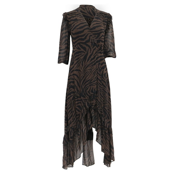 Ba&Sh Selena Zebra Print Maxi Wrap Dress in Brown Viscose