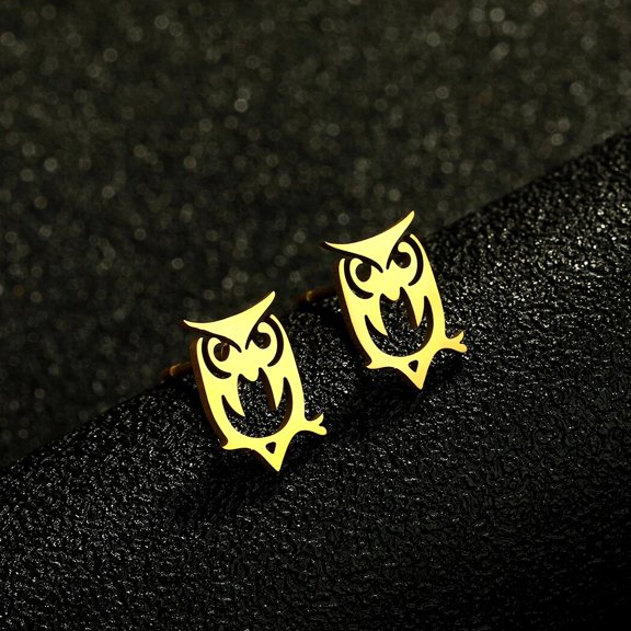 Cute hollow stainless steel wechat owl earrings