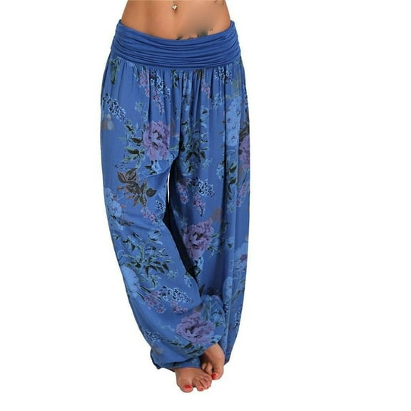 XIAOCHA Womens Harem Pants Flowy Printed Wide Leg Harem Pants Boho Style High-Waisted Loose Fit Casual Trousers Vacation Beach