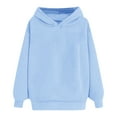 thumbnail image 6 of Womens Hoodies Sweatshirts Trendy Casual Loose Solid Color Long Sleeved Round-Neck Comfy Hooded Sweatshirt Tops Fall Winter Outfits Light Blue XL, 6 of 6