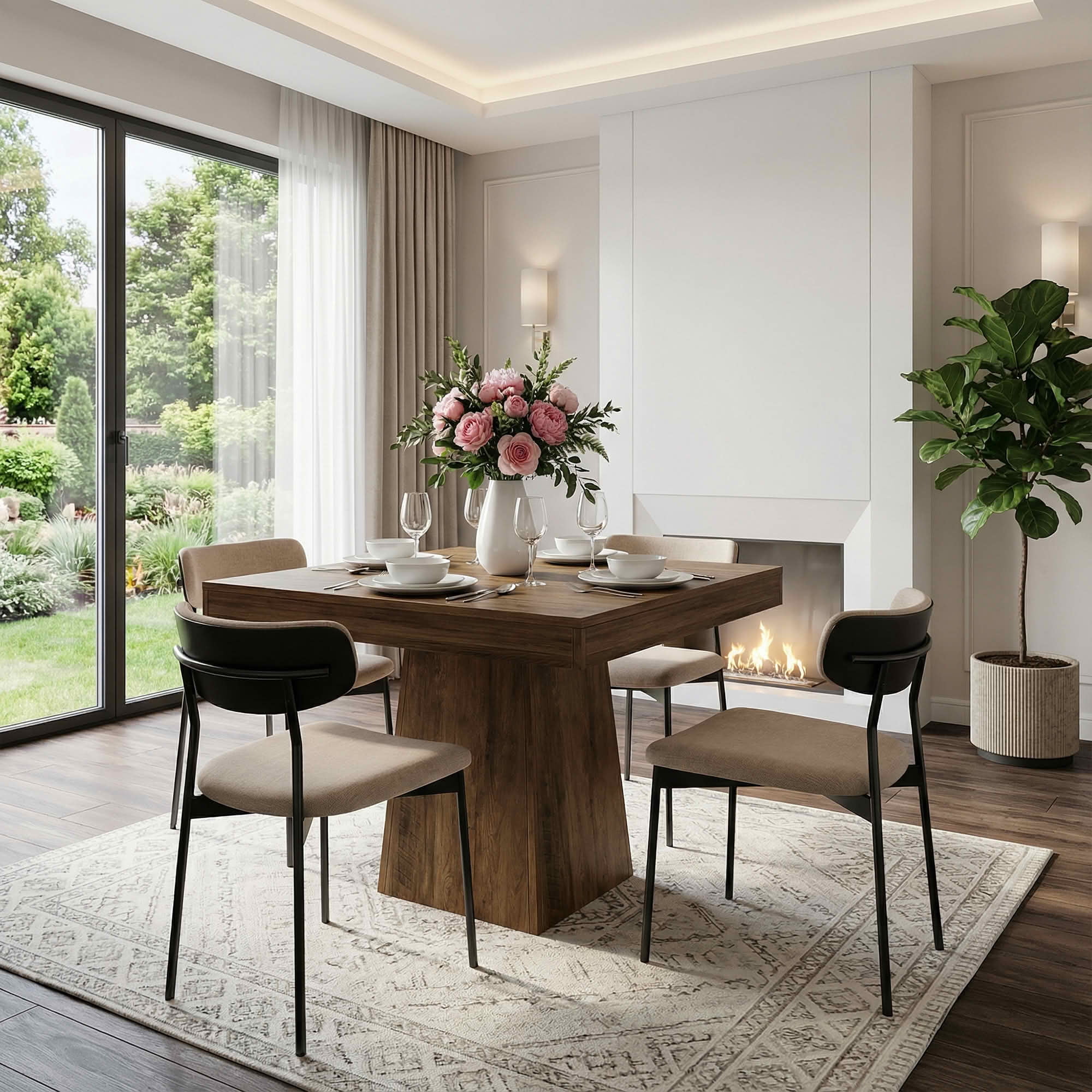 MAYEERTY 31.5 Inch Square Dining Table, Small Farmhouse Industrial Kitchen Dinner Table with Thick Tabletop and Pedestal Base for 4 People