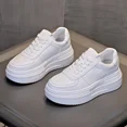 thumbnail image 3 of Women's White Platform Sneakers, Lace-Up Height Increasing Casual Skate Shoes for Daily Wear, 3 of 7