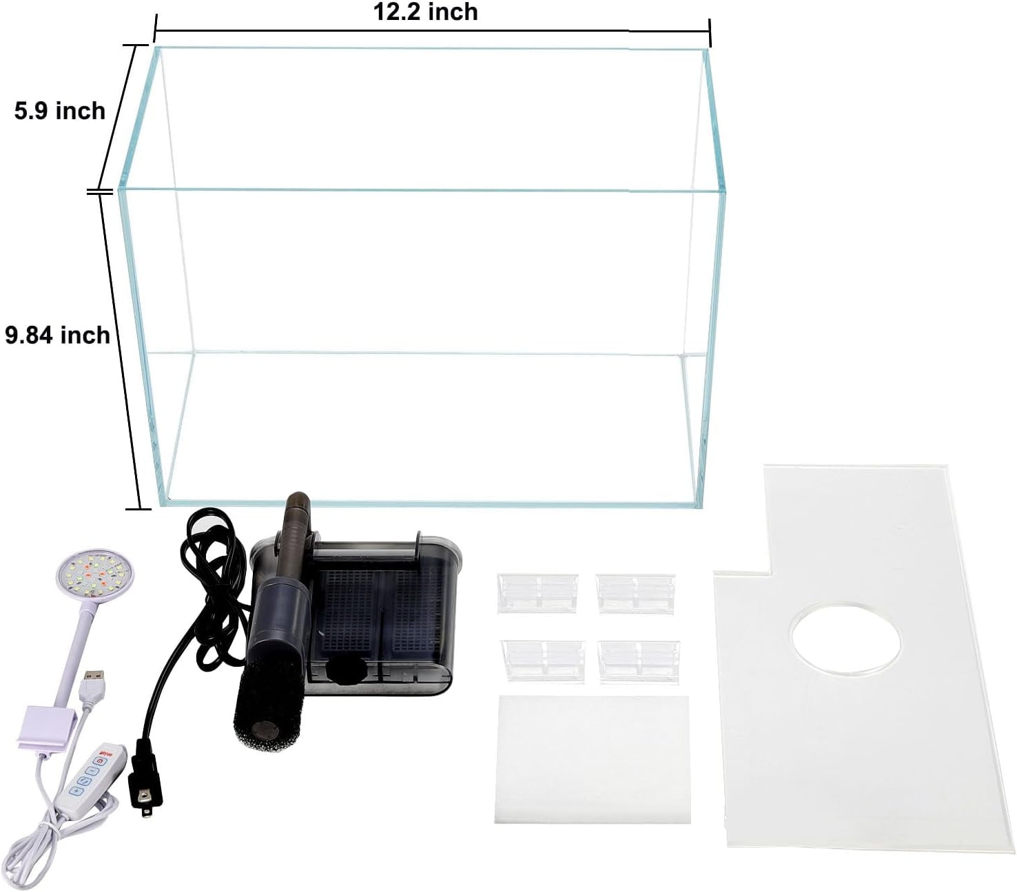 3 Gallon Glass Fish Tank with Filter Light and Lid, Aquarium Starter Kit