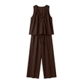 thumbnail image 6 of BRELIL Women's Two Piece Sets Summer Casual Loungewear V Neck Sleeveless Tank Top Wide Leg Loose Long Pants Matching Sets Solid Boho Beach Outfits Vacation Travel Tracksuit, Brown XL, 6 of 6