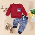 thumbnail image 2 of NOLDARES Infant Baby Boys Fall Outfit Pants Sets Long Sleeve 3 6 12 18 24 Months 2 3 4 5T Toddler Boy Pullover Pants Size:18-24 M,Red, 2 of 6