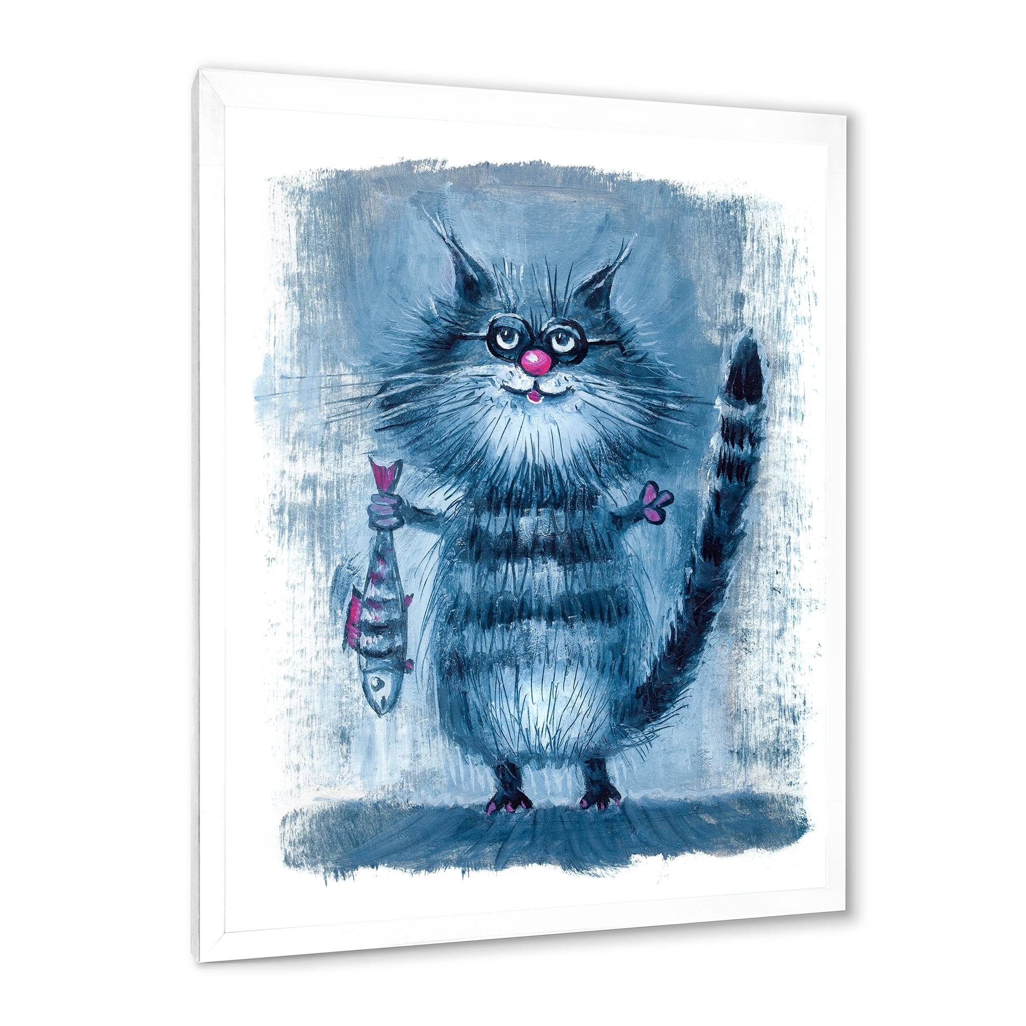 Designart 'Standing Cat Holding A Fish In Its Claws' Nautical & Coastal Framed Art Print