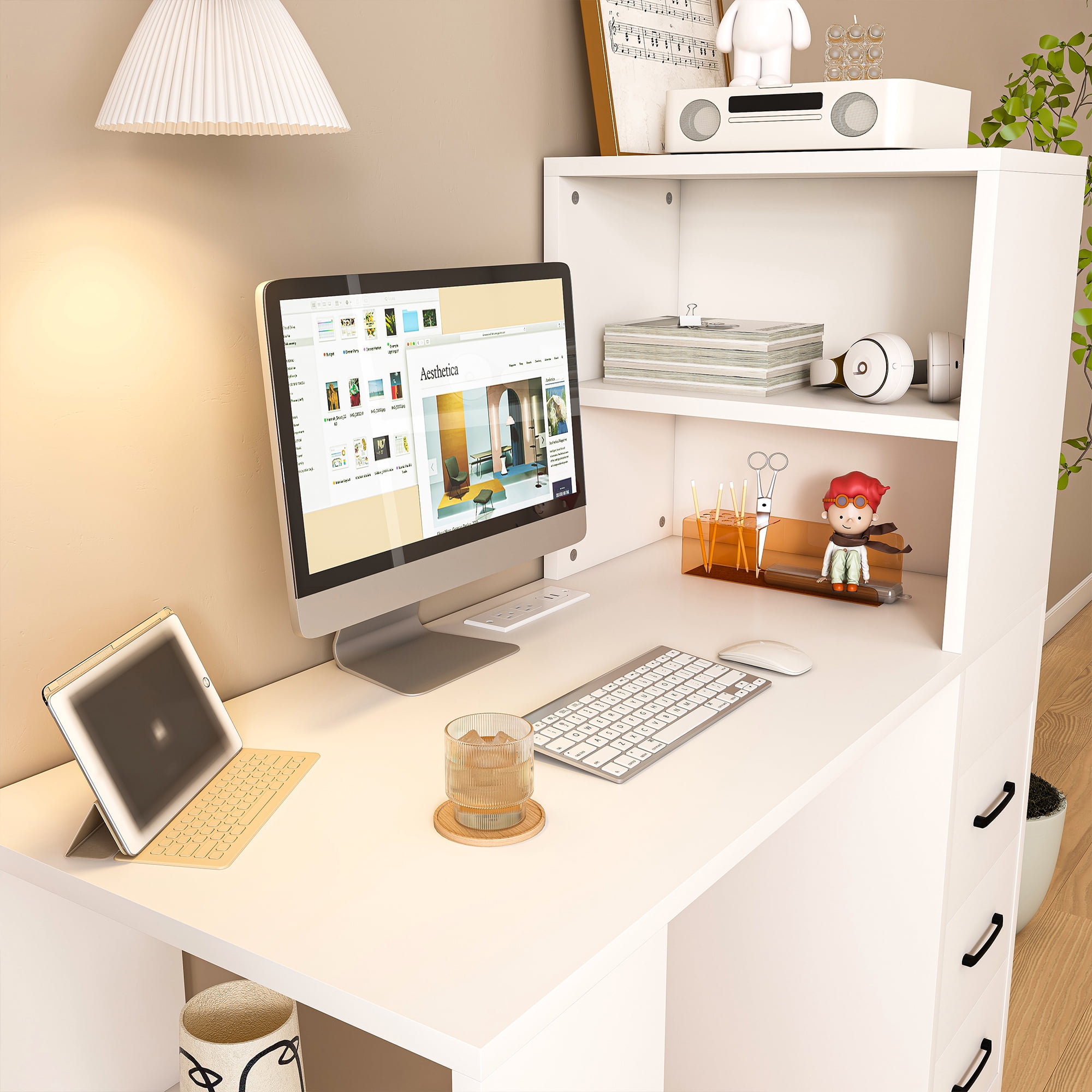 Computer Desk with Built-in Charging Socket, 15mm Thick Density Board, Ergonomic Design, Modern Home Office Desk for Work Study Gaming