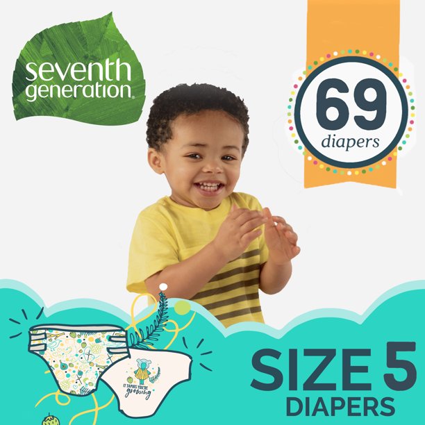 Seventh Generation Size 5, 27+ lbs Baby Diapers 69 Count