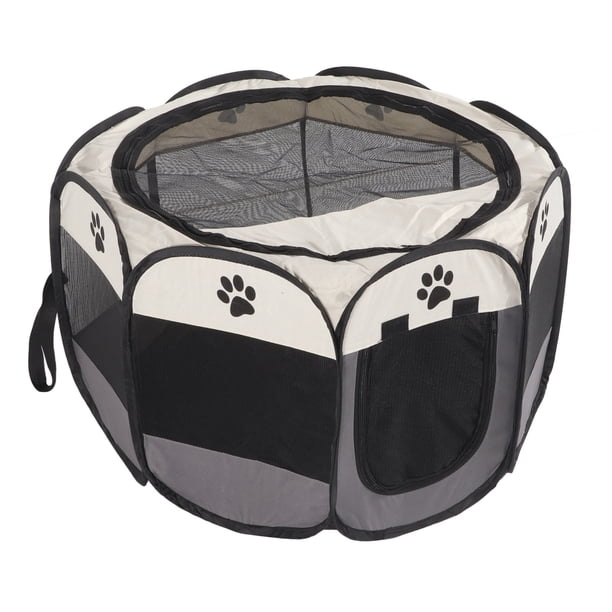 Parc Pour Chat Pliable En Tissu Oxford - 71x55x45 Cm - Porte Enroulable, Poche - Résistant Aux Griffes - Intérieur/extérieur