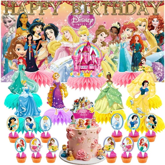 Princess Honeycomb Centerpieces Table Toppers Backdrop Decorations for Birthday Party Decor Supplies Banner