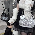 thumbnail image 2 of Streetwear Style PU Hobo Ita Bag for Women, Heart Decor, Clear Mesh Window, Small Capacity, Adjustable Strap, Shoulder Crossbody Bag for Anime Pin Display Daily Use (10.6"x2.4"x3.1", 0.66lb), 2 of 7
