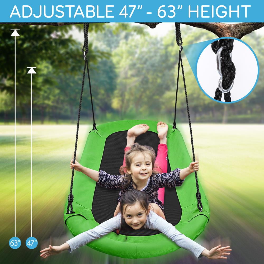 SereneLife Alloy Steel Outdoor Spinner Saucer Hanging Tree Swing Oval Shape W/ Rope Straps, (Green)