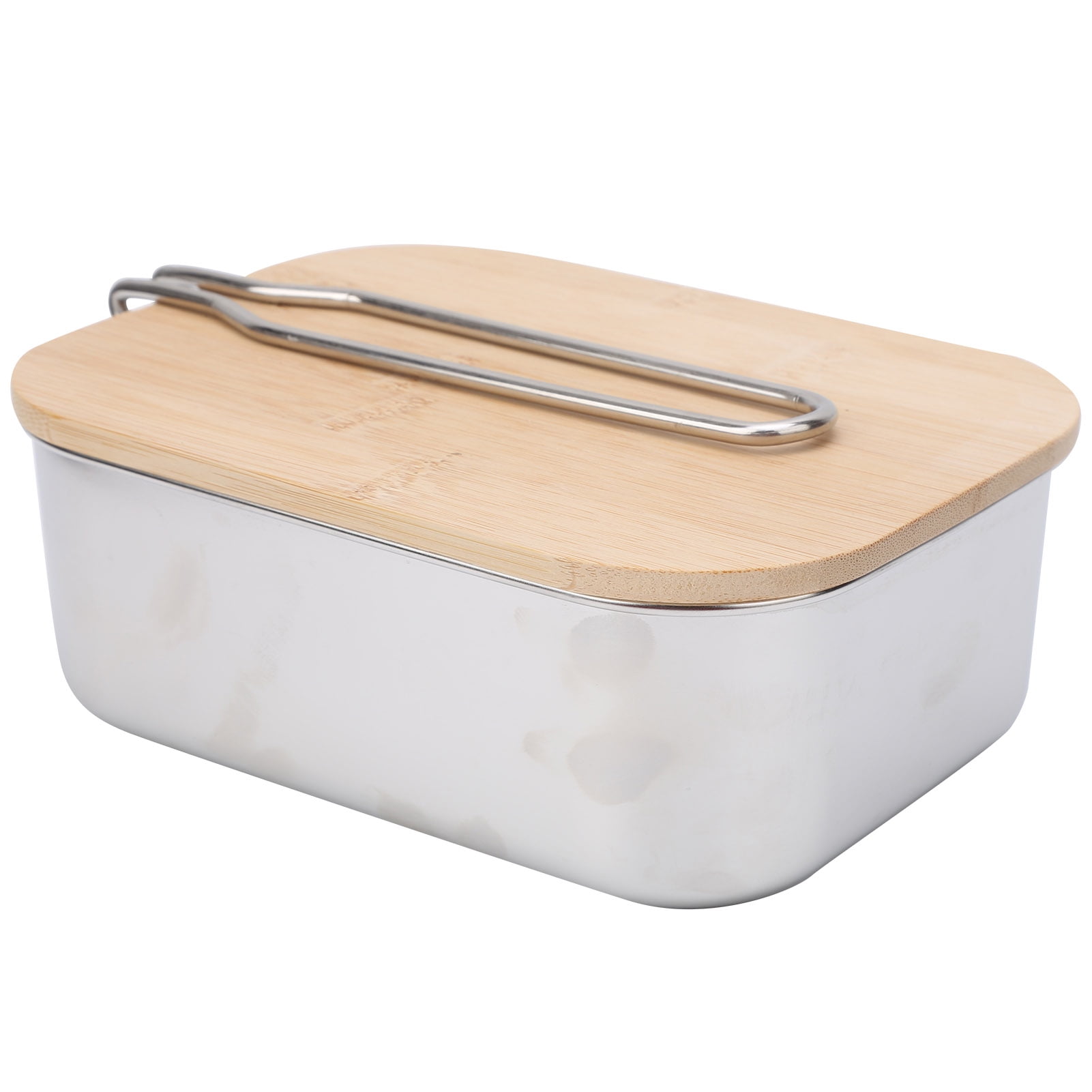 Steel Lunch Storage Box With Bamboo Lid Portable Camping Picnic Food Container 