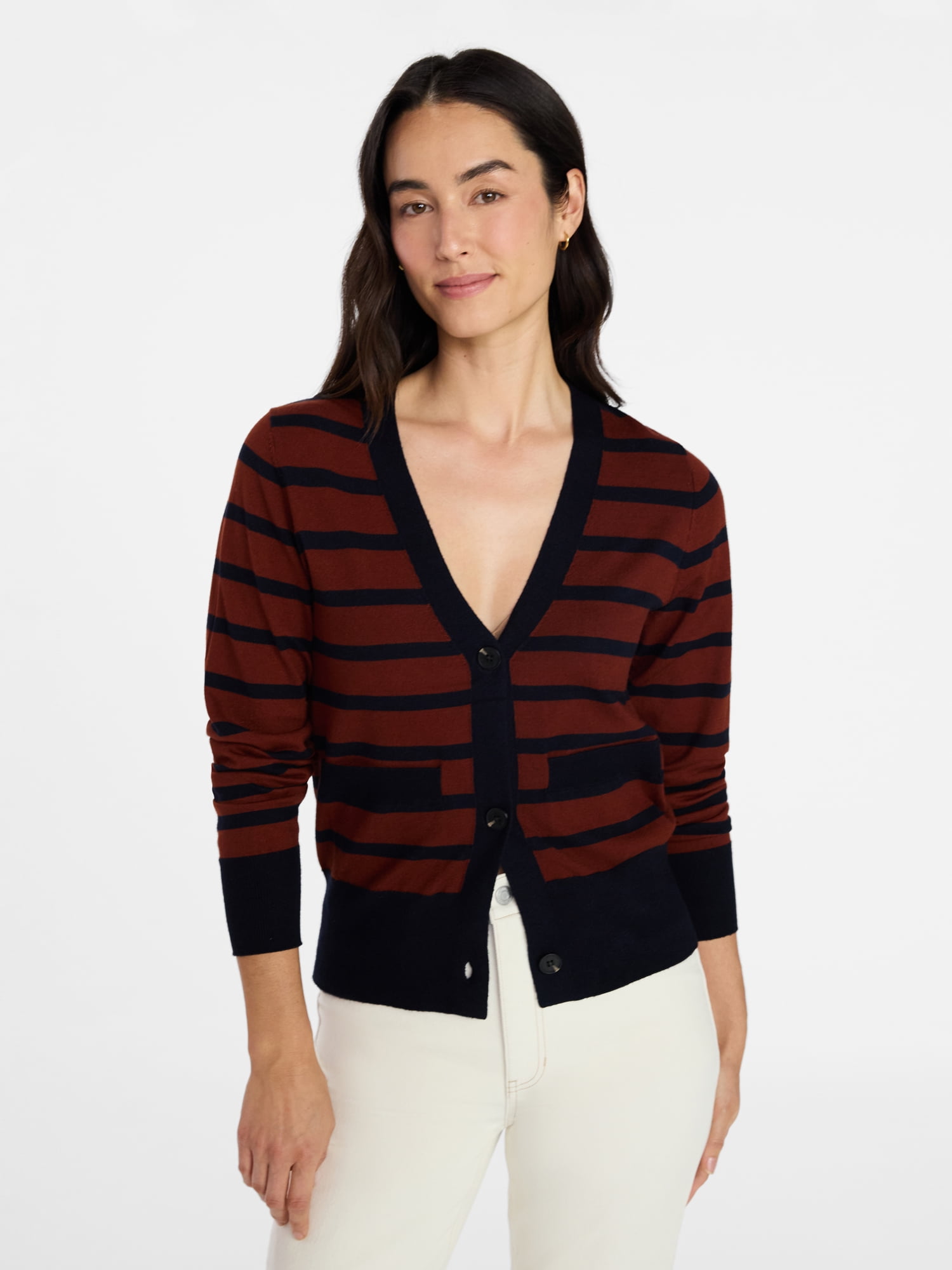 Time and Tru Women's V-Neck Cardigan Sweater, Lightweight, Sizes XS-XXXL