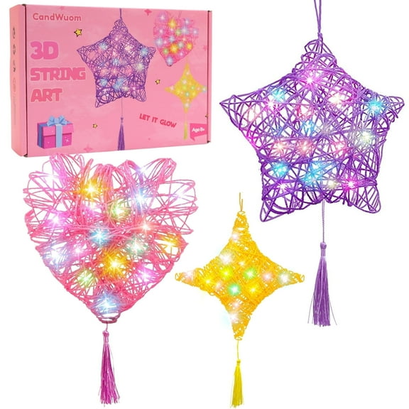 CandWuom Craft Kits for Girls Ages 8-12, 3D Light Up String Arts Heart Star Diamond Lantern Toys for Girls 8 9 10 11 12 Years Old Christmas Birthday Gifts