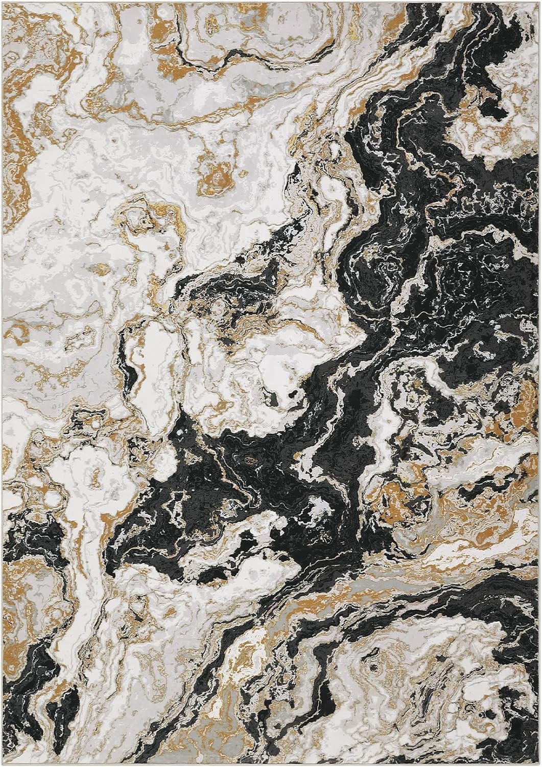 Homhougo 10x13 Washable Abstract Marble Area Rug, Soft Modern Non-Slip Luxury Carpet for Living Room, Bedroom, High Traffic Kitchen Entryway, Black