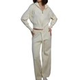 thumbnail image 2 of Women'S 2 Piece Outfits Casual Lapel Zip Sweatshirts and Wide Leg Pants Tracksuit Sets White M, 2 of 9