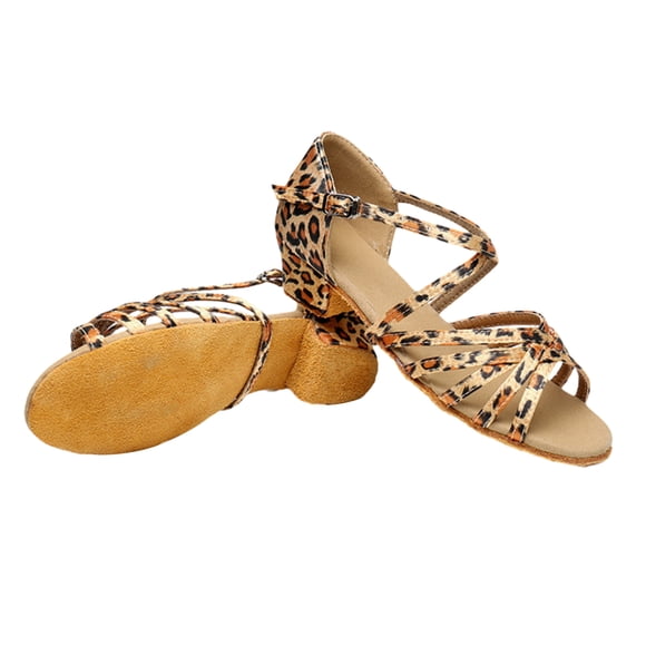 fastboy Leather Lightweight Girls Sandals Good Skid Resistance And Balance For Dance Fashion Comfortable Latin Dance Shoes Leopard 31.1
