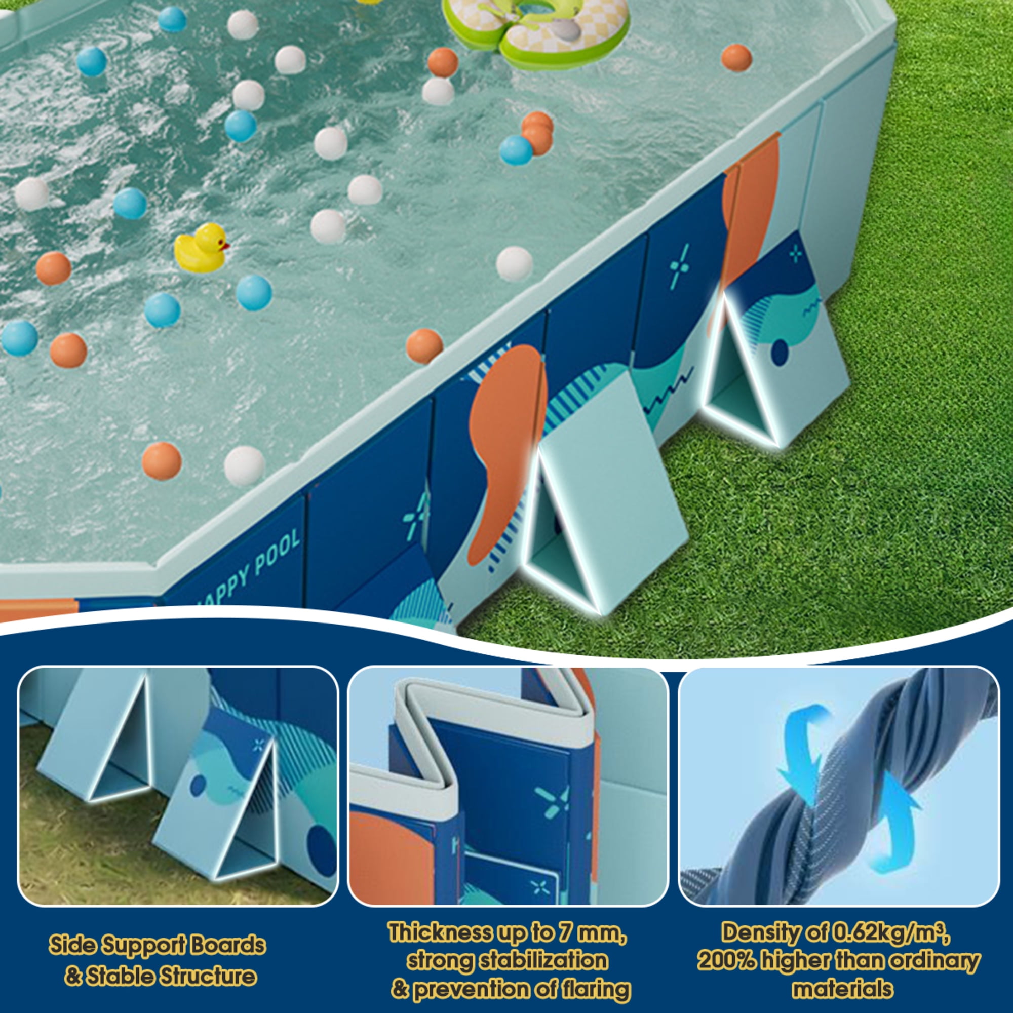 Beuway 113"Foldable Swimming Pool for 1-6 People,Non-Inflatable Above Ground Pool for Adult Kid(Blue)