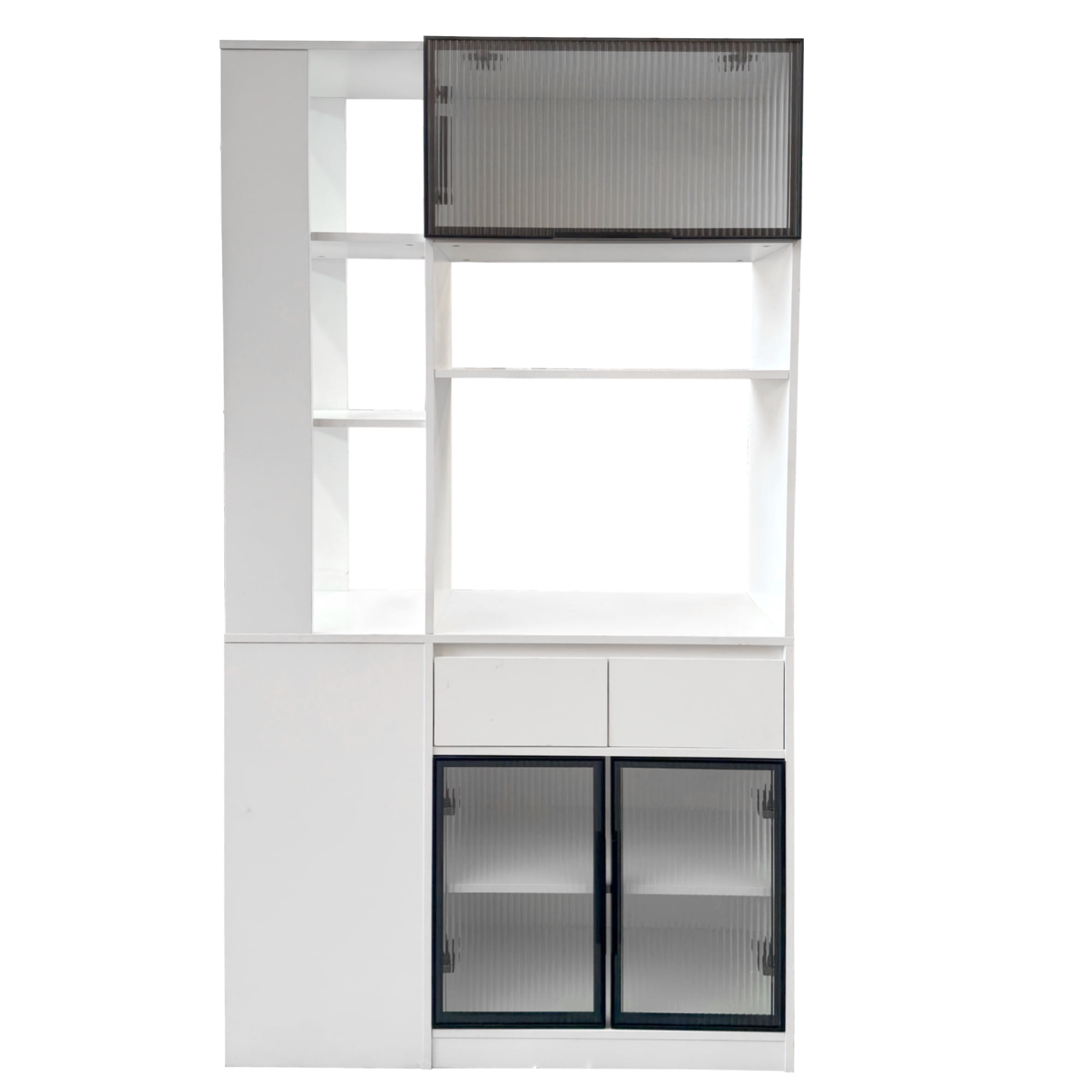 Mintazer 70.8" Tall Kitchen Pantry Storage Cabinet, Freestanding Food Pantry with Drawers & Fluted Glass Doors for Hallway Living Room, White