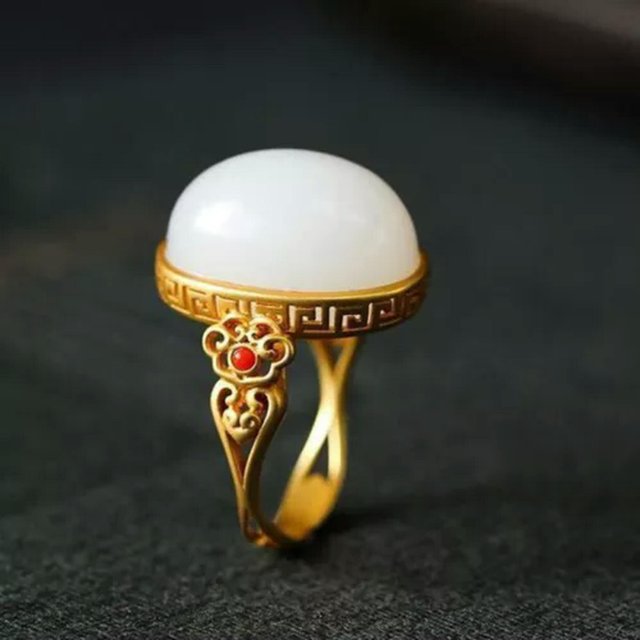 HOOUN White Jade Rings 925 Silver Women Jewelry Natural Fashion Adjustable Ring Real