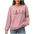 thumbnail image 2 of SYMOID Womens Christmas Tree Sweatshirt, Waffle Knit Cozy Crew Neck, Pink - Relaxed Fit Holiday Casual Top for Fall/Winter Soft Fabric,Size M, 2 of 6