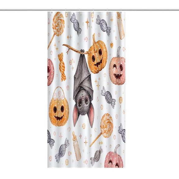 RKSupls Waterproof Shower Curtain, Bat Pumpkins Candy Polyester Shower Curtain with Hooks for Chic Elegant Home Bathtub Bathroom Decor Washable