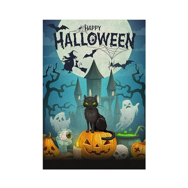 Bandera De Jardín De Halloween Calabaza Murciélago Castillo Fantasma Patrón Bandera Impresión De Doble Cara Decoración De Halloween Advancent HA037388-00
