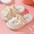 thumbnail image 2 of ZACPNCV Girl's Cute Bowknot Square Open Toe Slide Sandals Summer Leather Slippers Beige 7.5-9 Years, 2 of 4