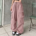thumbnail image 2 of UDAUDU Womens Cargo Pants 2026 High Waist Baggy Casual Travel Parachute Trousers Loose Fit Y2K Streetwear with Multi Pockets Pink S, 2 of 5
