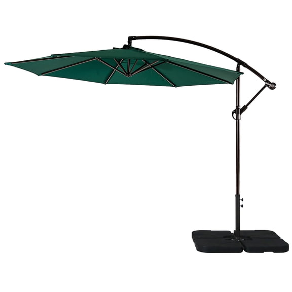 WestinTrends Julia 10 Ft Outdoor Patio Cantilever Umbrella with Base Included, Market Hanging Offset Umbrella with 4-Pieces Fillable Base Weight, Dark Green