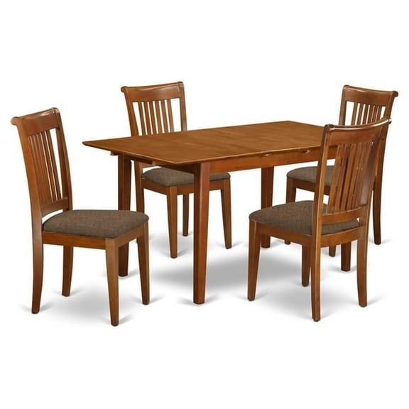 East West Furniture Picasso 5-piece Kitchen Table and Chairs in Saddle Brown