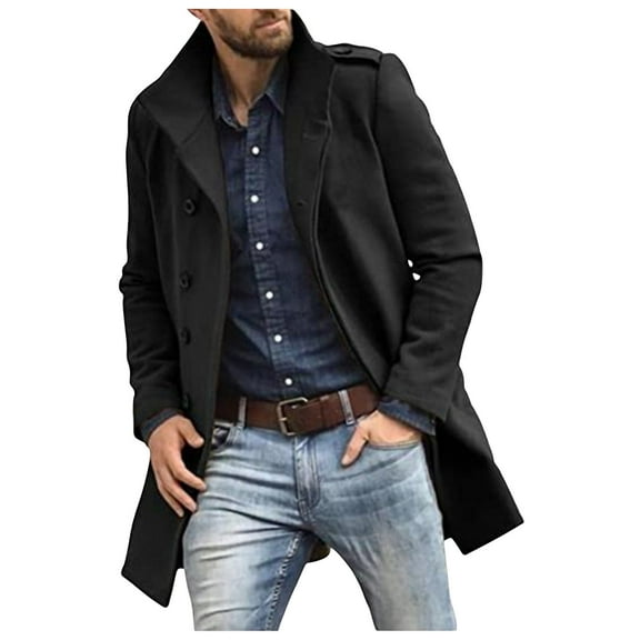 ZQUUVOU Men's Winter Wool Coats Gentleman Slim Fit Casual Single Breasted Mid-Length Thermal Business Coat Outwear Black