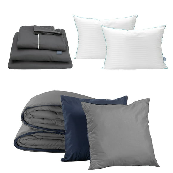 Edredón Doble Vista King Size Couzy + Sábanas Royal Gris Oxford + Cubre colchón Cloud + Almohada Royal Twin