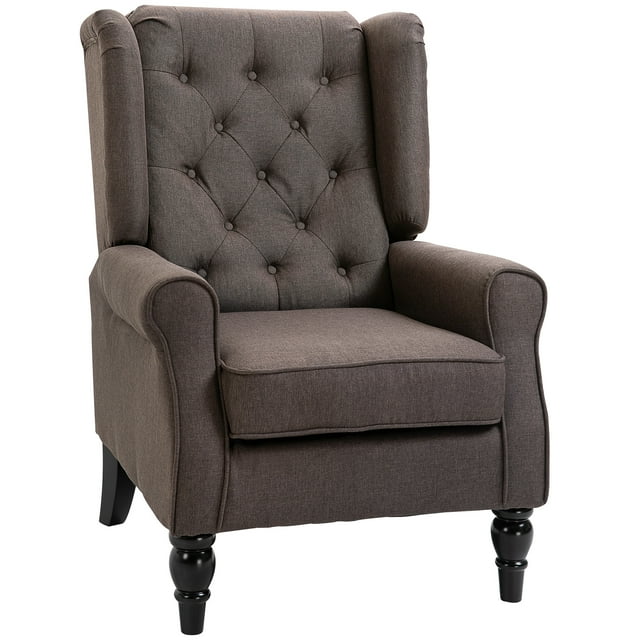 HOMCOM Button-Tufted Accent Chair with Wing Back Rounded Arms Brown