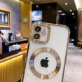 thumbnail image 3 of for iPhone 12 Case Magnetic Clear with Camera Lens Protector Full Protection MagSafe Electroplated Silicone Dust-Proof Net Shockproof Protective Case Cover 6.1 Inch - Gold, 3 of 6