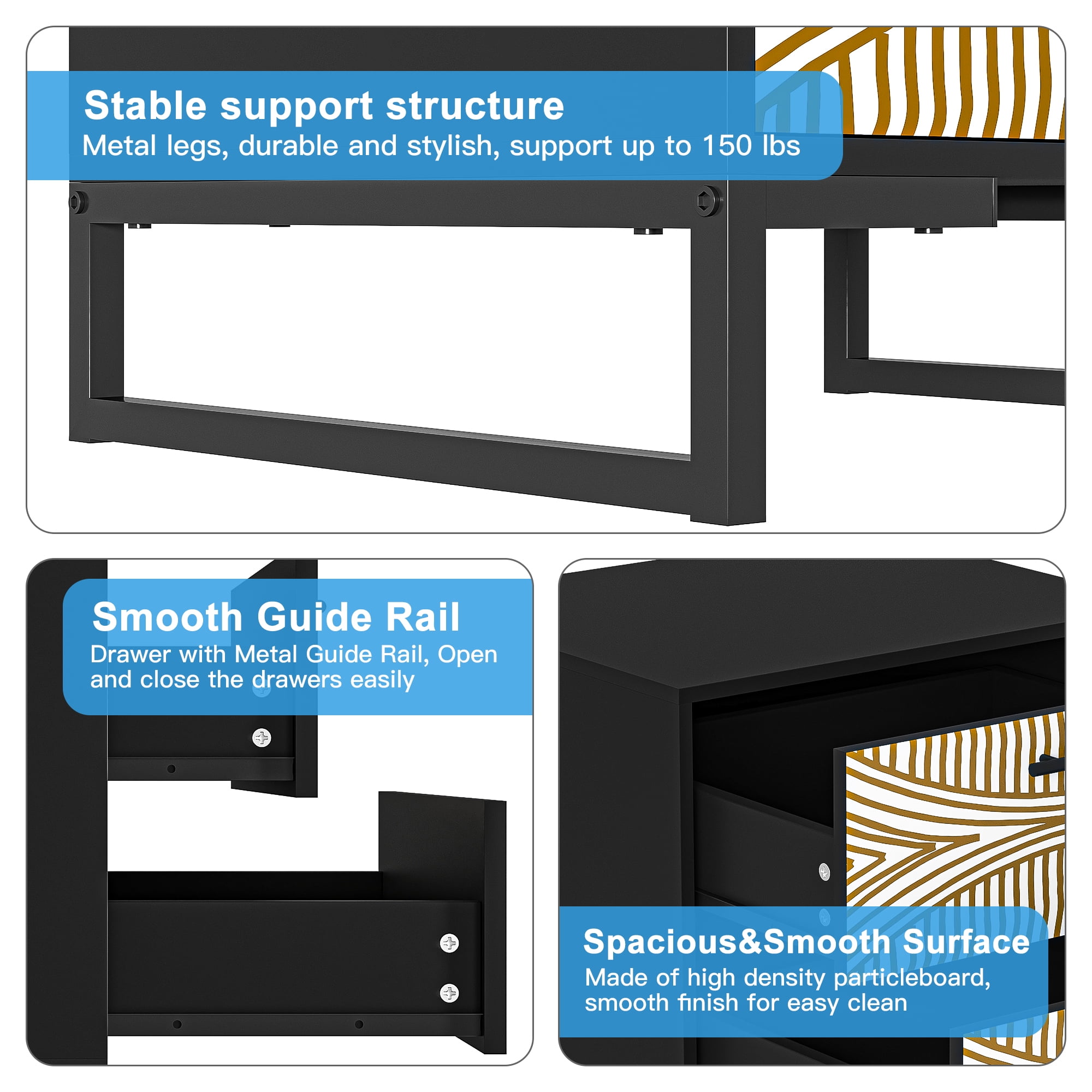 Kadyn Nightstand, Nightstand Side Table with 2 Drawers, Night Table for Bedroom, Black Kadyn Nightstand, Nightstand Side Table with 2 Drawers, Night Table for Bedroom, Black