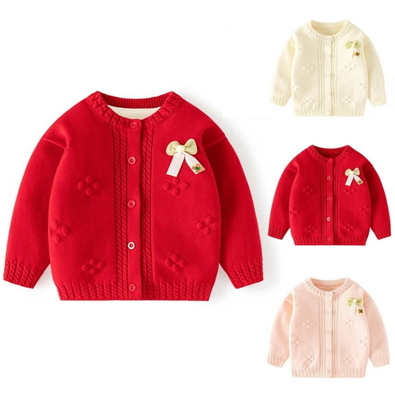 WRKEKC Baby Solid Color Knitted Cardigan Bow Decor Cotton Sweater Jacket for 3 Months-2 Years Infants Girls Boys Casual Daily Wear Outerwear