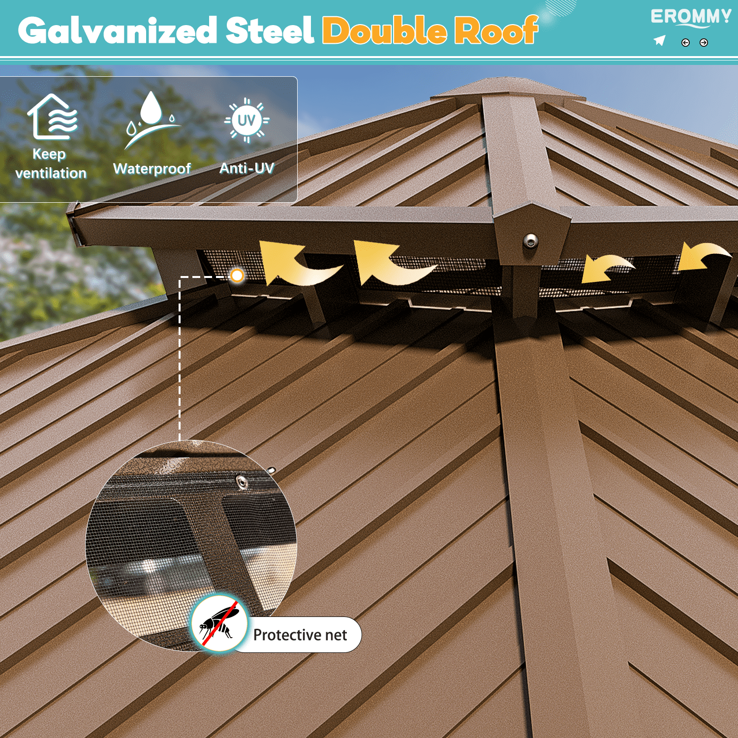 EROMMY 12'x12' Hardtop Gazebo with Galvanized Steel Double Roof & Aluminum Frame, Outdoor Gazebo