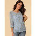 thumbnail image 3 of BluCasual De GaCon Estampado Floral De Man3/4 Con Volantes PaMujer Azul claro M, 3 of 5