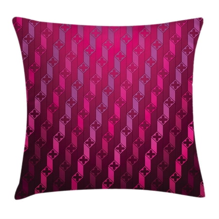 Magenta Throw Pillows Magenta Decor Throw Pillow Cushion Cover, Abstract Stripe Psychedelic Motif Fashion Gradient Retro Structured Grid Art, Decorative Square Accent Pillow Case, 16 X 16 Inches, Taffy Rouge, by Ambesonne ()